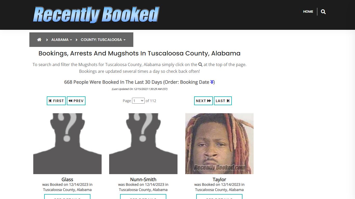 Bookings, Arrests and Mugshots in Tuscaloosa County, Alabama